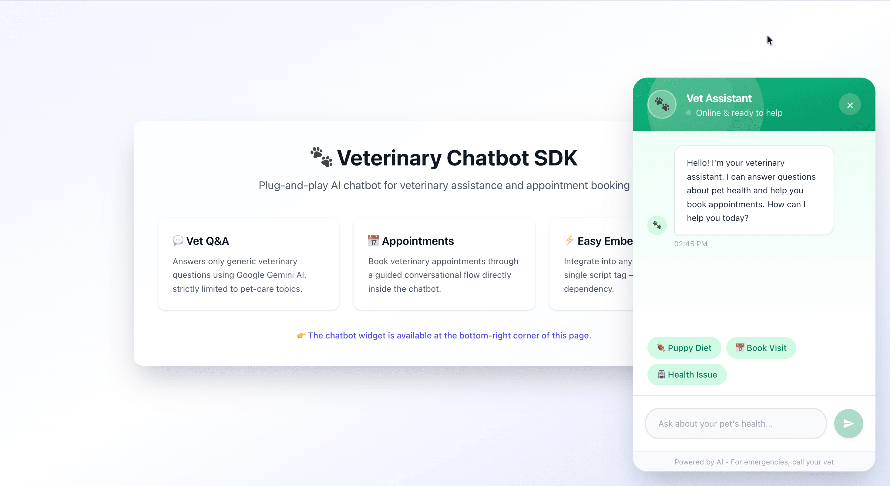 Veterinary Chatbot SDK (MERN Stack)